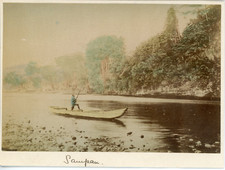 Japon, Japan, un sampan, bateau typique à fond plat, pêcheur  Vintage albumen pr