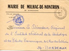 Dordogne - lettre de la mairie + cachet de Milhac de Nontron - 1968