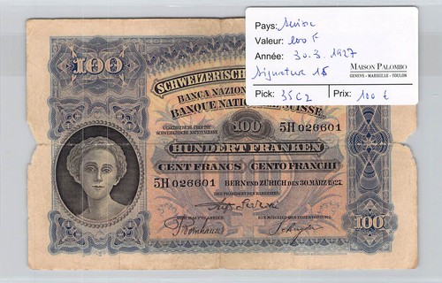 Suisse 100 francs - -,