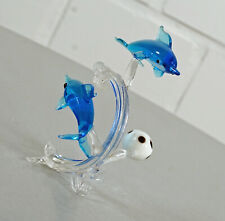 Sculpture poisson en verre Lauscha 2 dauphins sauteurs 10 cm vintage années 1960