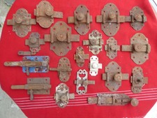 LOT : targette verrou en fer forgé art populaire serrure