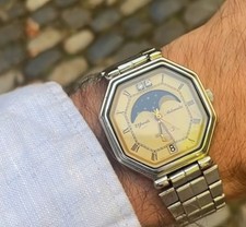 Seiko 5 Moon Phase Automatic 6347-5010 Watch 23 Jewels Octagonal Japan