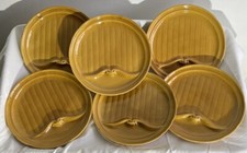 6 GRANDES ASSIETTES A ASPERGES FAIENCE DE GIEN COULEUR OCRE JAUNE 1970 XXe D27cm