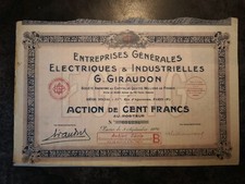 Action Au Porteur Entreprise Électriques & Industrielles G. Giraudon 1926