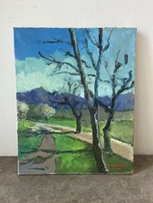 Tableau Peinture Le Chemin Vers Les Montagnes  Huile Sur Toile Signé