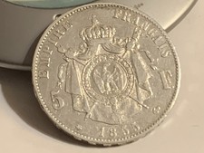5 FRANCS ARGENT EMPIRE FRANCAIS NAPOLEON III  EMPEREUR  1855 BARRE TETE NUE BB