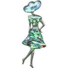 Broche dame en robe et chapeau