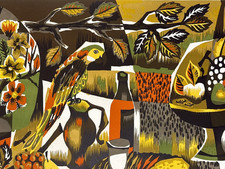 Lithographie moderne Ara nature morte tapisserie jean claude BISSERY 1970 vintag