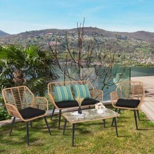 4 places Salon Jardin Mobilier Patio Terrasse Exterieur Foteuil Table Chaises