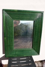 Miroir dans cadre façon bambou vernis vert foncé - 58 x 74 cm