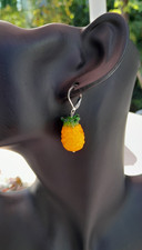 boucles d'oreille fruits ananas en verre et acier inoxydable