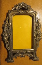 CADRE PORTE-PHOTO ancien FRONTON orné GUIRLANDES d'EGLANTINES ART DECO en régule