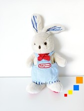 Peluche/Doudou Lapin Beige Blanc Salopette Bleu Rouge Écharpe Pois 30cm - Jacadi