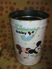 Vintage 1986 Ancienne POUBELLE DISNEY BABY 45cm Corbeille à Papier Baril Bidon