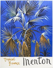 Original Vintage Poster, Sutherland, Menton French Riviera, Palm tree Beach 1964