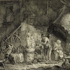 Alexandre Moitte Intérieur de maison - Gravure originale Nicolas Goumaz XVIIIe