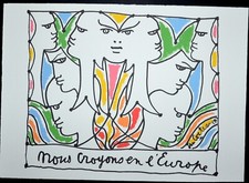 Lithographie de JEAN COCTEAU " Nous croyons en  l'Europe  3    "