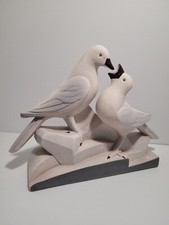 Couple Pigeon signé Lemanceau art déco faience perlée