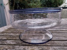 ANCIENNE COUPE CRISTAL SAINT LOUIS BULLEE FACON BIOT BLEU MARINE SUR PIED DOUCHE