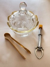 Ancien SUCRIER en verre vintage déco cuisine avec 2 pinces 