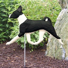 Panneau De Jardin Extérieur Basenji Figurine Peinte À La Main Noir/Blanc