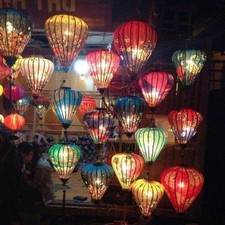 Vietnamien Oriental Soie Bambou Artisanal Lanterne Lampe Globe Ou Ballon 3 Size