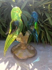 Grande Sculpture, Couple de Perruches en Cristal de Murano 