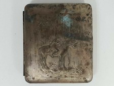 Ancien étui boite ancienne porte-cigarette en métal argenté époque art déco