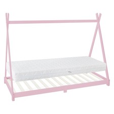 Lit Tipi d'enfants + matelas et sommier à lattes bois massif rose 200x90 cm