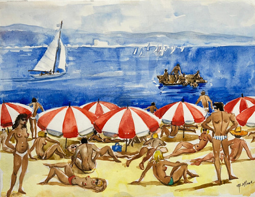 Plage aquarelle peinture - aquarelle,