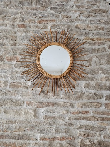 Ancien miroir soleil rotin - ancien, en