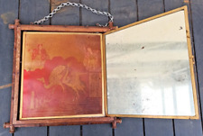 Antique Chinese Panel Mirror Red Gilt Wood 19th