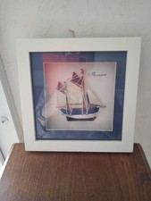 Cadre carré bois vitrine marin écrit Thonier bateau voilier 20 cm x 20 cm H 4 cm
