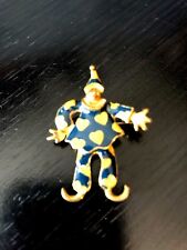 Clown Shape Lapel Pin Hat Pin Pinback Brooch Gold Tone Blue With Yellow Hearts