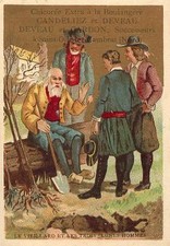 Chromo CHICOREE LA BOULANGERE Candeliez et Deveau LE VIEILLARD ET LES 3 HOMMES