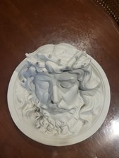 Ancien Medaillon Mural Biscuit Porcelaine Jesus Christ Signé Sach Sen Germany