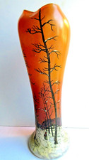 *Vase Art Nouveau Déco émaillé Legras: Arbres et femme marchant dans la neige