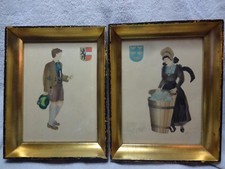 VINTAGE PAIR FRENCH PROVINCIAL STYLE PAINTED PICTURES AND FRAMES 9 1/4" X 7 1/4"