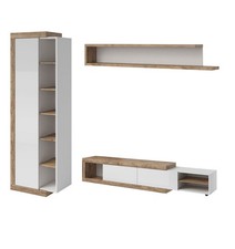 Mur De Salon Ensemble De 3 Pièces Blanc Brillant Samdal Chêne 80376283