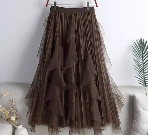 Jupe long brun tulle - long,