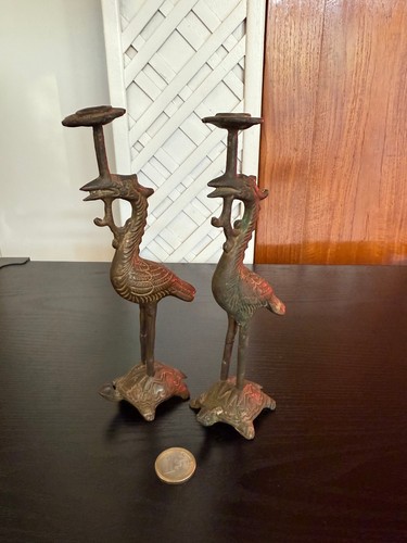 Bougeoirs bronze grues - bougeoirs, bronze/