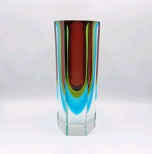 Grand vase en cristal soufflé coloré sommerso taillé Flavio Poli Murano XXème 