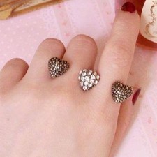 Bague Double 3 Cœurs Strass Cœur Variable Couleur Or Double Deux 2 Doigt Anneau