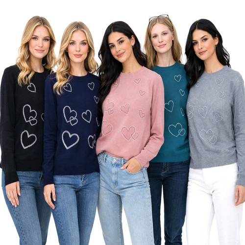 Pull femme cœurs - strass, |