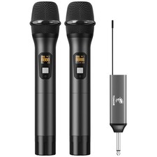 Microphone sans Fil, Système UHF de Micro Dynamique à Main Double en Métal av...