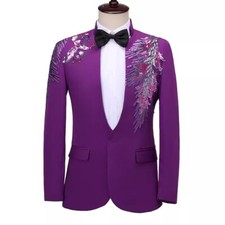 Hommes Slim Sequin Costume Blazer Veste un Bouton Performance Scène Fête Manteau