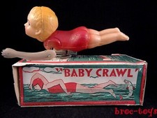 Ancien jouet poupée mécanique automate bébé nageur CONVERT France + boîte 1930