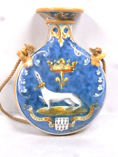🇫🇷 ANCIEN GOURDE BOUQUETIÈRE BLASON ARMOIRIE FAÏENCE BLOIS E BALON HERMINE