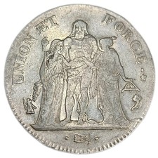 Directoire, 5 francs union et force An 4 Paris - 251840