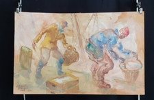 Aquar et gouach de Vicente Gil Franco- ( 1898- 1959)- " Les pêcheurs"- pv330-